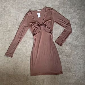 muave cutout bodycon long sleeve dress
